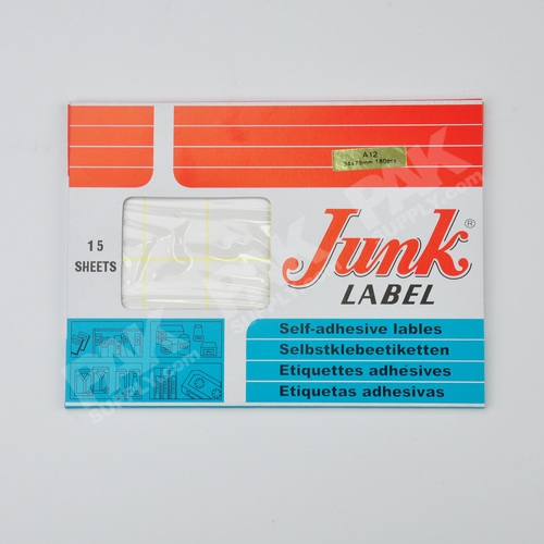 ป้ายสติกเกอร์กระดาษขาวด้าน (A12) 34 x 79 mm (12 ดวง/แผ่น) Junk
