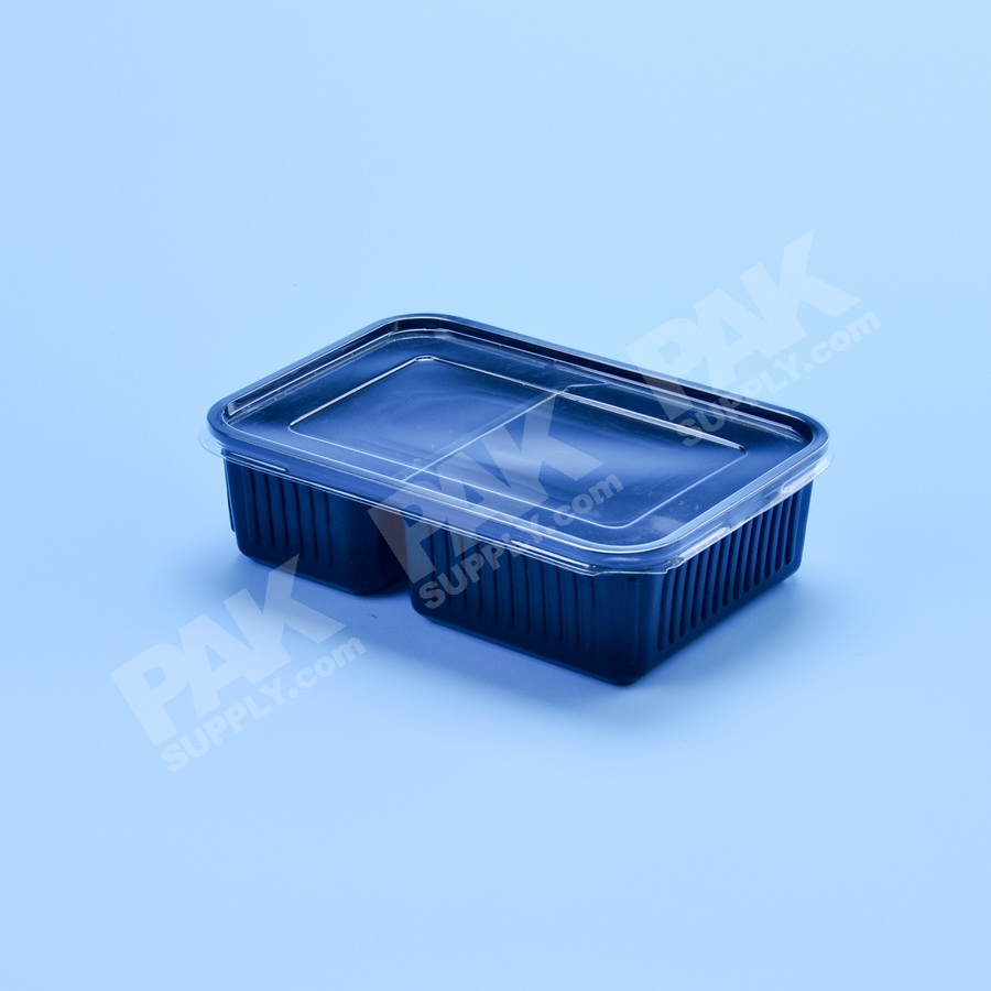 กล่องอาหาร PP ดำ 2 ช่อง 650 ml  + ฝา PET (25 PCS/PACK)