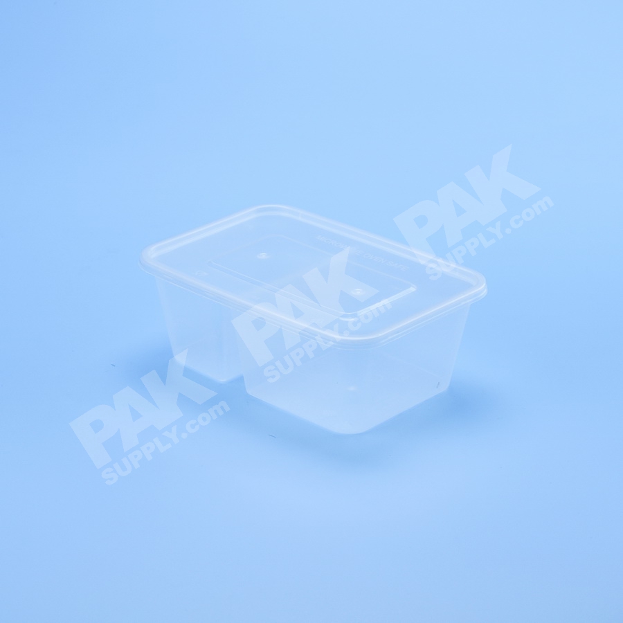 กล่องอาหาร PP ใส 2 ช่อง 1000 ml + ฝา (50 PCS/PACK)