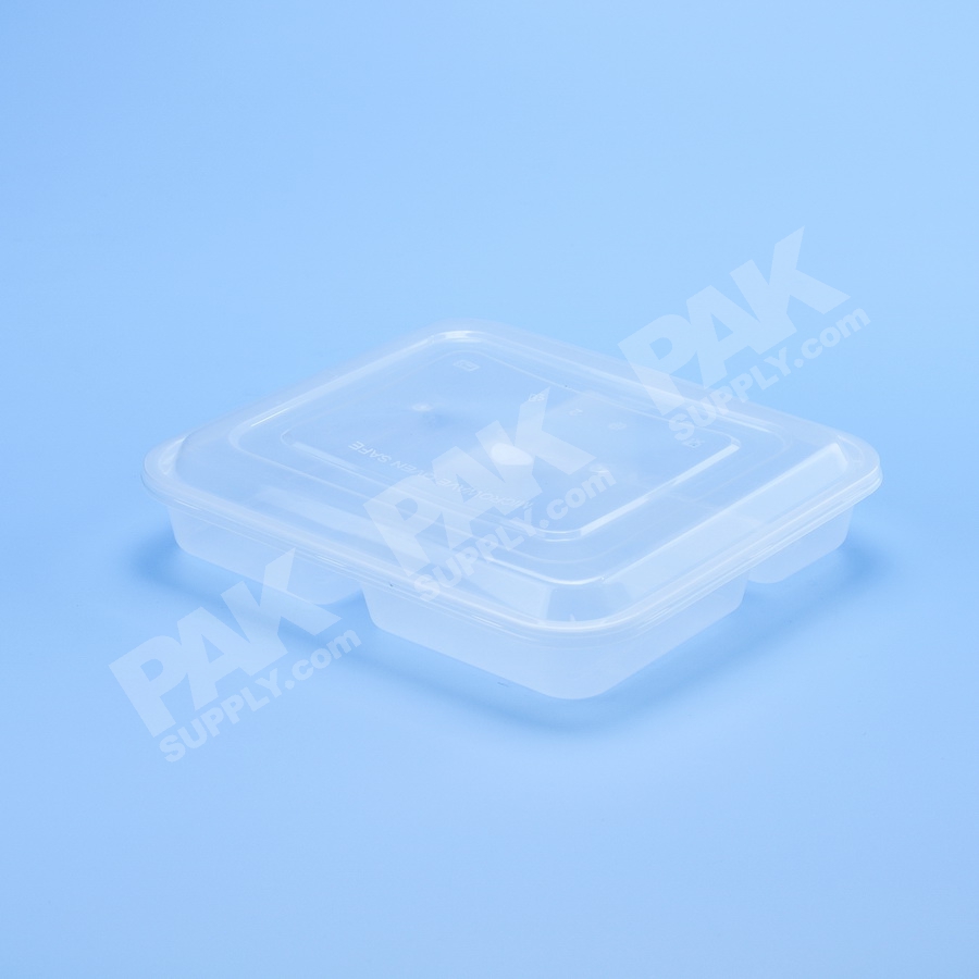 กล่องอาหาร PP ใส 3 ช่อง 1000 ml + ฝา (50 PCS/PACK)