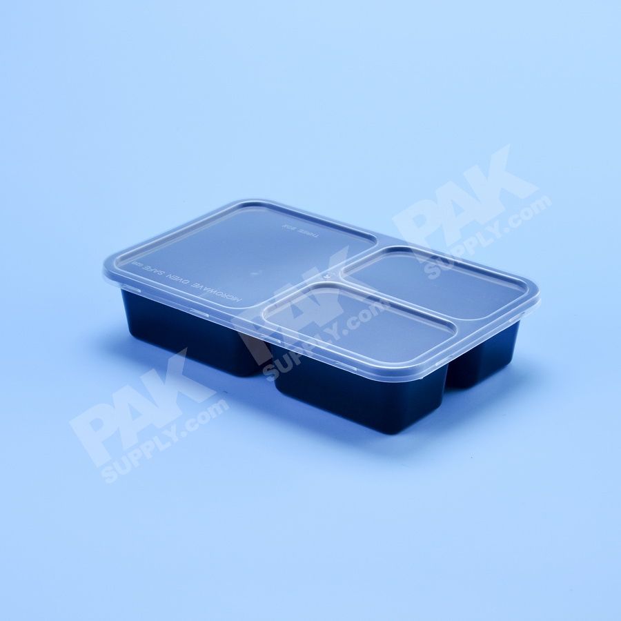 กล่องอาหาร PPดำ 3 ช่อง 900 ml + ฝา (25 PCS/PACK)
