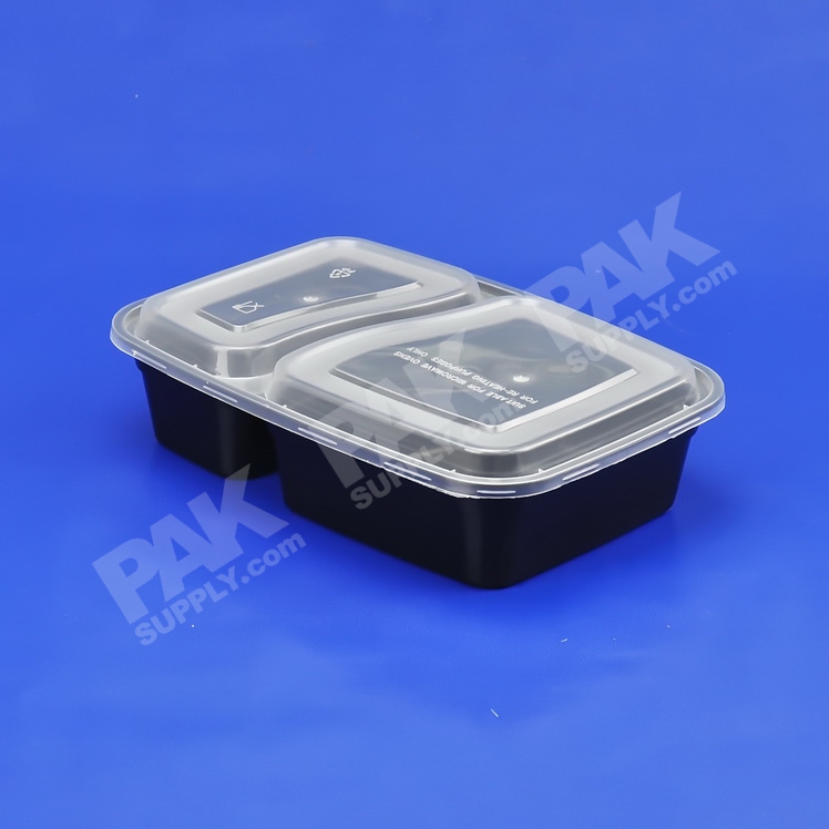 กล่องอาหาร PP ดำ 2 ช่อง 850 ml WL6828 + ฝา (50 PCS/PACK)