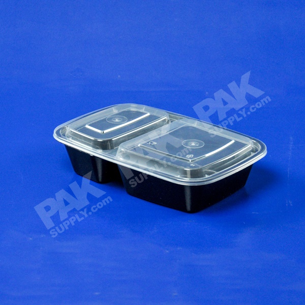 กล่องอาหาร PP ดำ พร้อมฝา 2 ช่อง 850 ml SZ828 + ฝา (50 PCS/PACK)