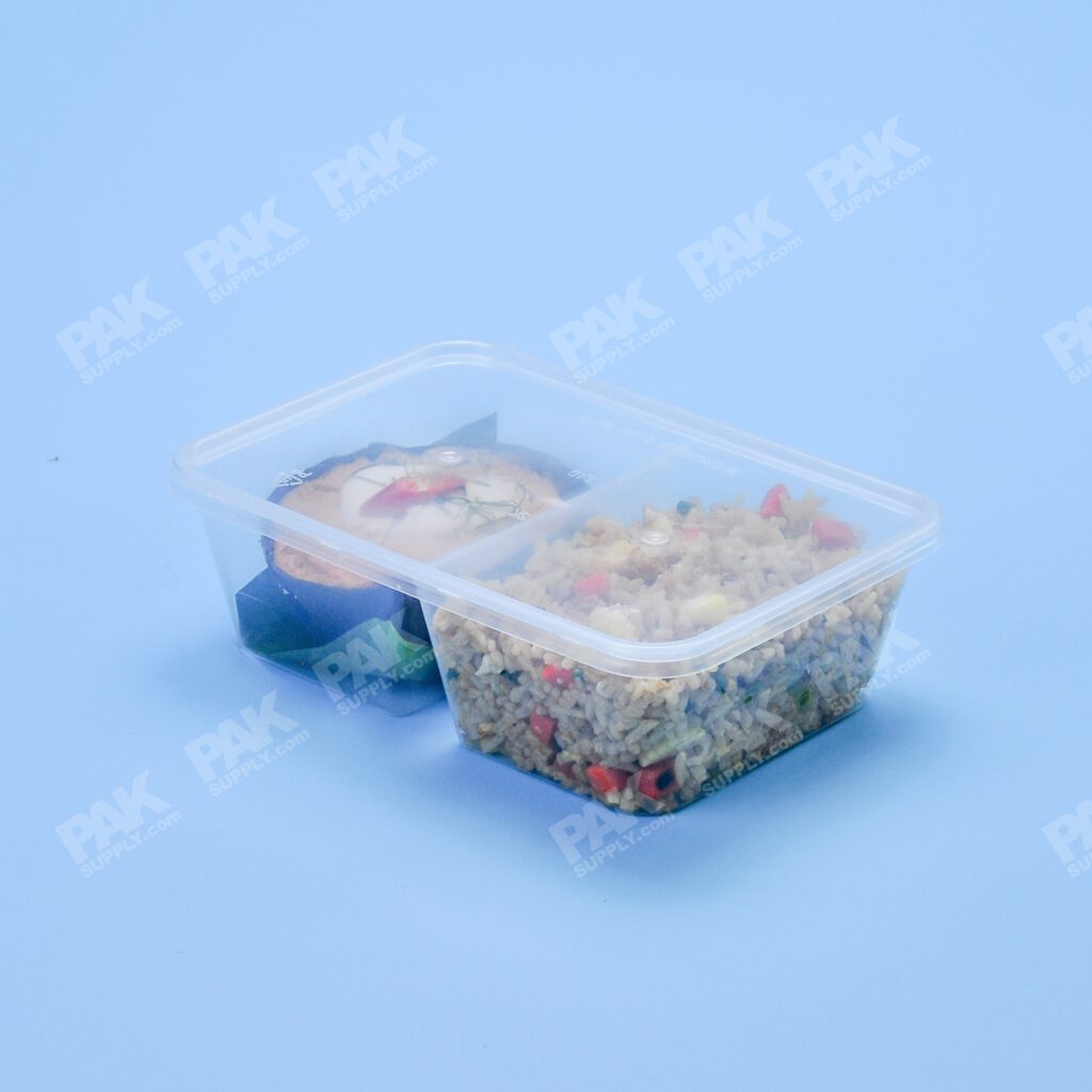กล่องอาหาร PP ใส 2 ช่อง 750 ml + ฝา (250 PCS/CARTON)