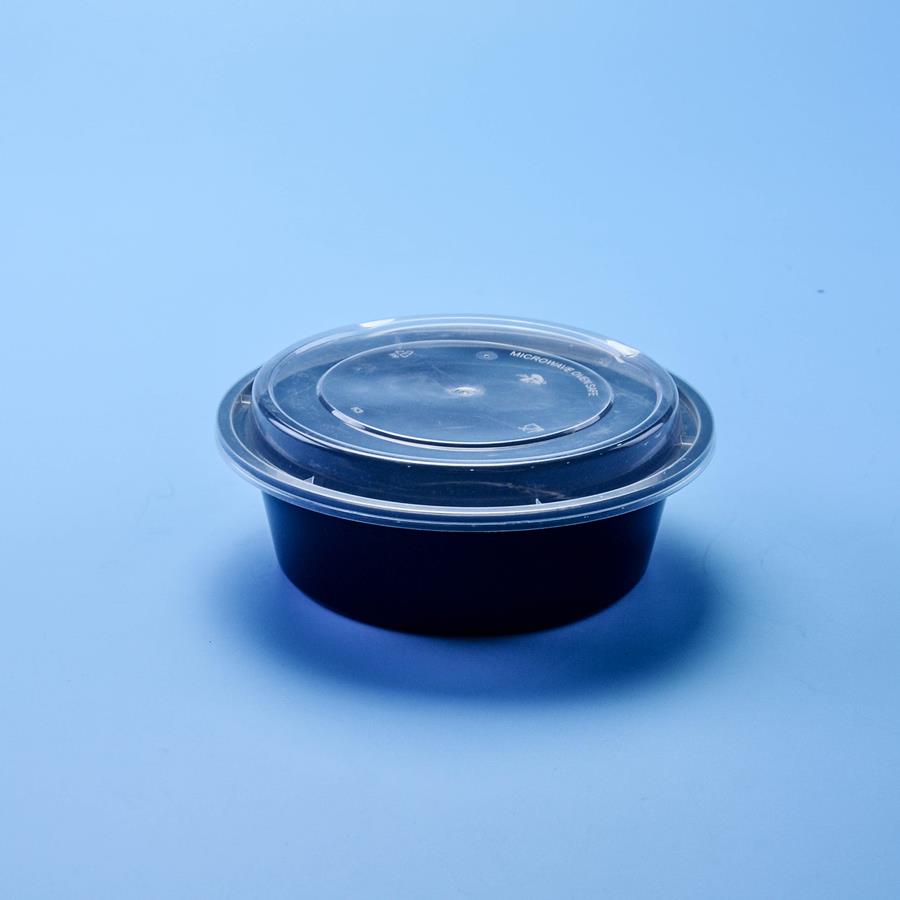 กล่องอาหารทรงกลม PP ดำ 1000 ml (PO) + ฝาโดม (50 PCS/PACK)